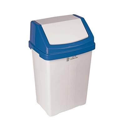 50L White Swing Bin, Blue Lid