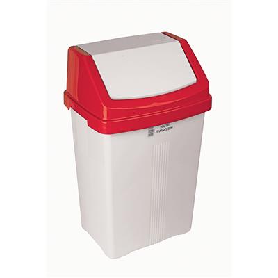 50L White Swing Bin, Red Lid