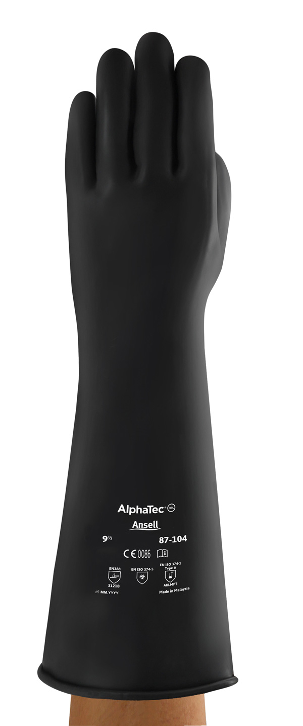 Ansell 87-104 Black 17” Natural Rubber Gauntlet - Size 9