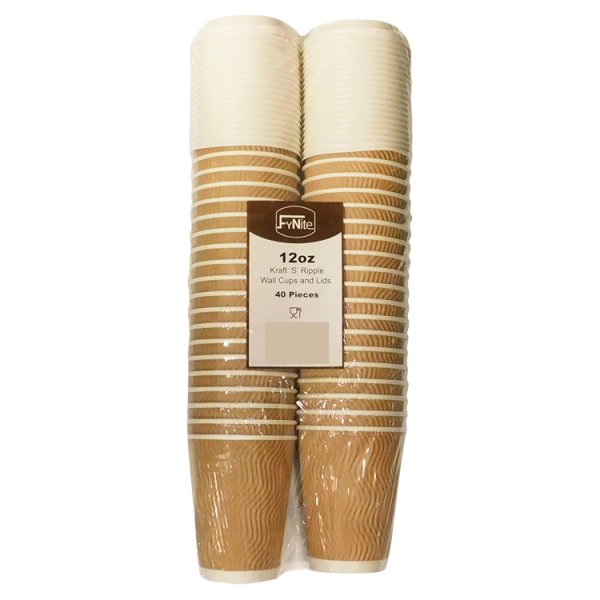 12oz Ripple Wall Cups and Lids, 40 Pack