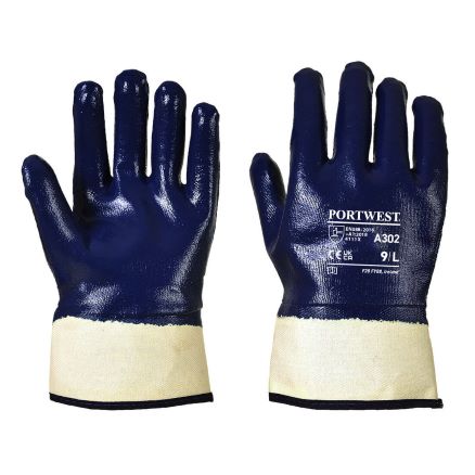 Fully Dipped Nitrile Safety Cuff Gloves, Navy - Large
