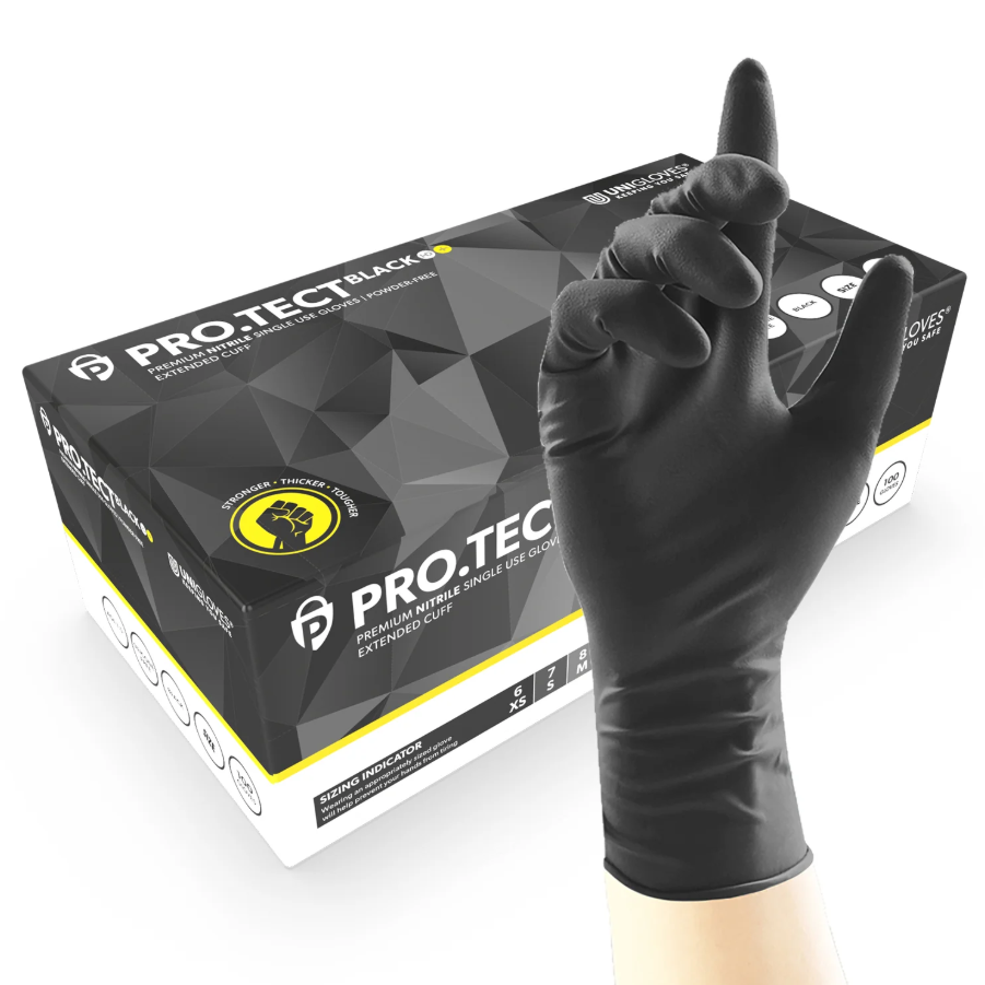 Heavy Duty Nitrile Milking Gloves, Long Cuff, Black - Size Small