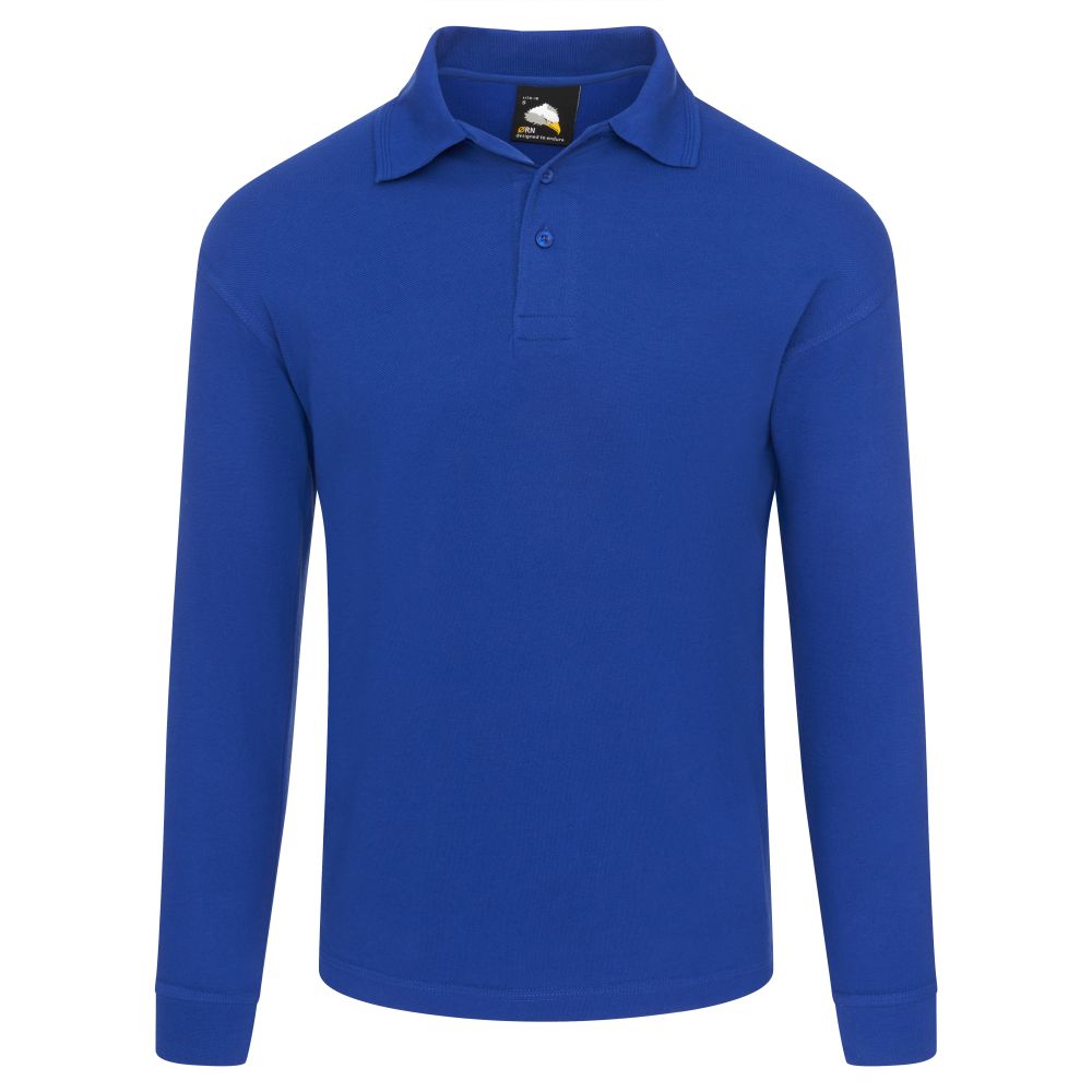 Long Sleeve Poloshirt, Royal Blue - Size Small