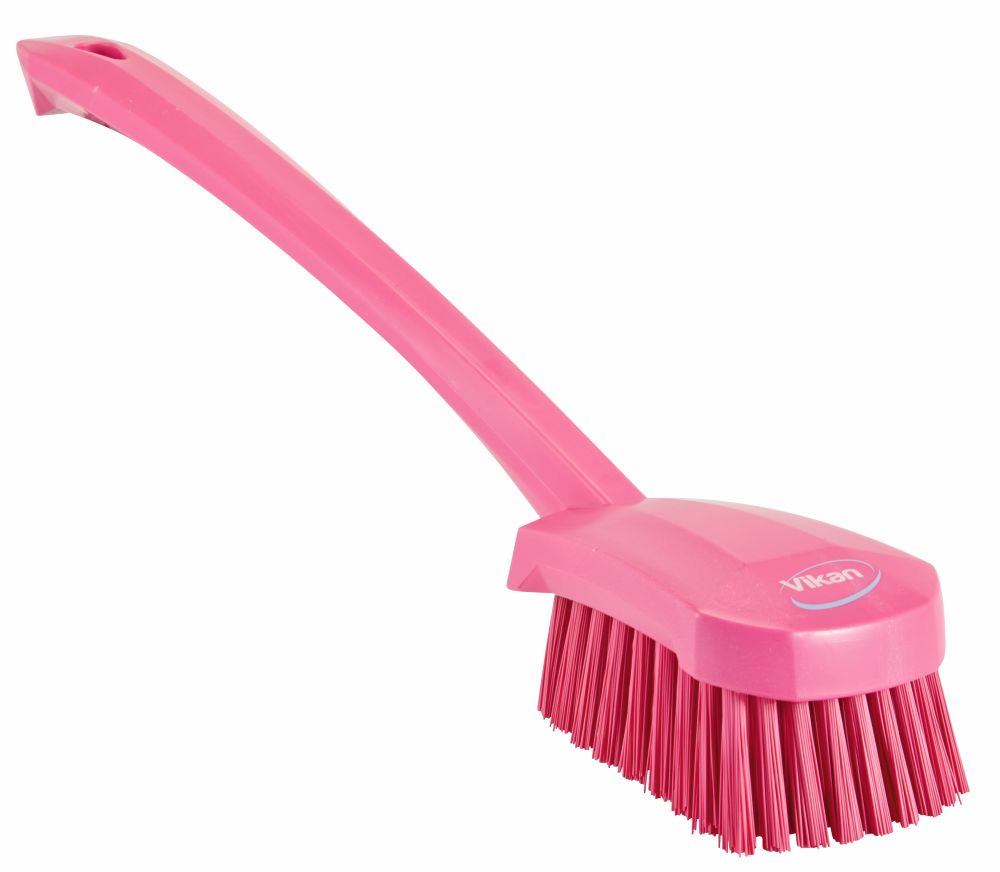 Vikan Washing Brush with long handle, 415 mm, Hard - Pink