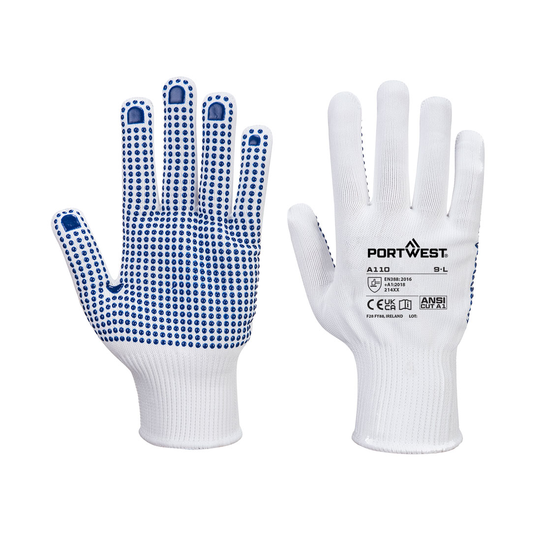 Grip 13 PVC Dotted Glove White/Blue - Medium