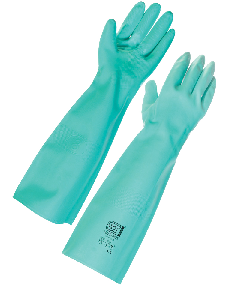 Long Length Nitrile Chemical Resistant Gauntlet - Large