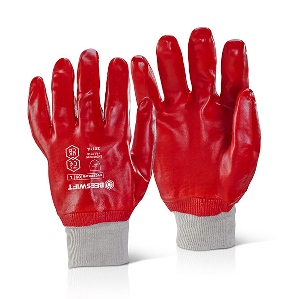 PVC Fully Coated Knitwrist Red Gloves - Small