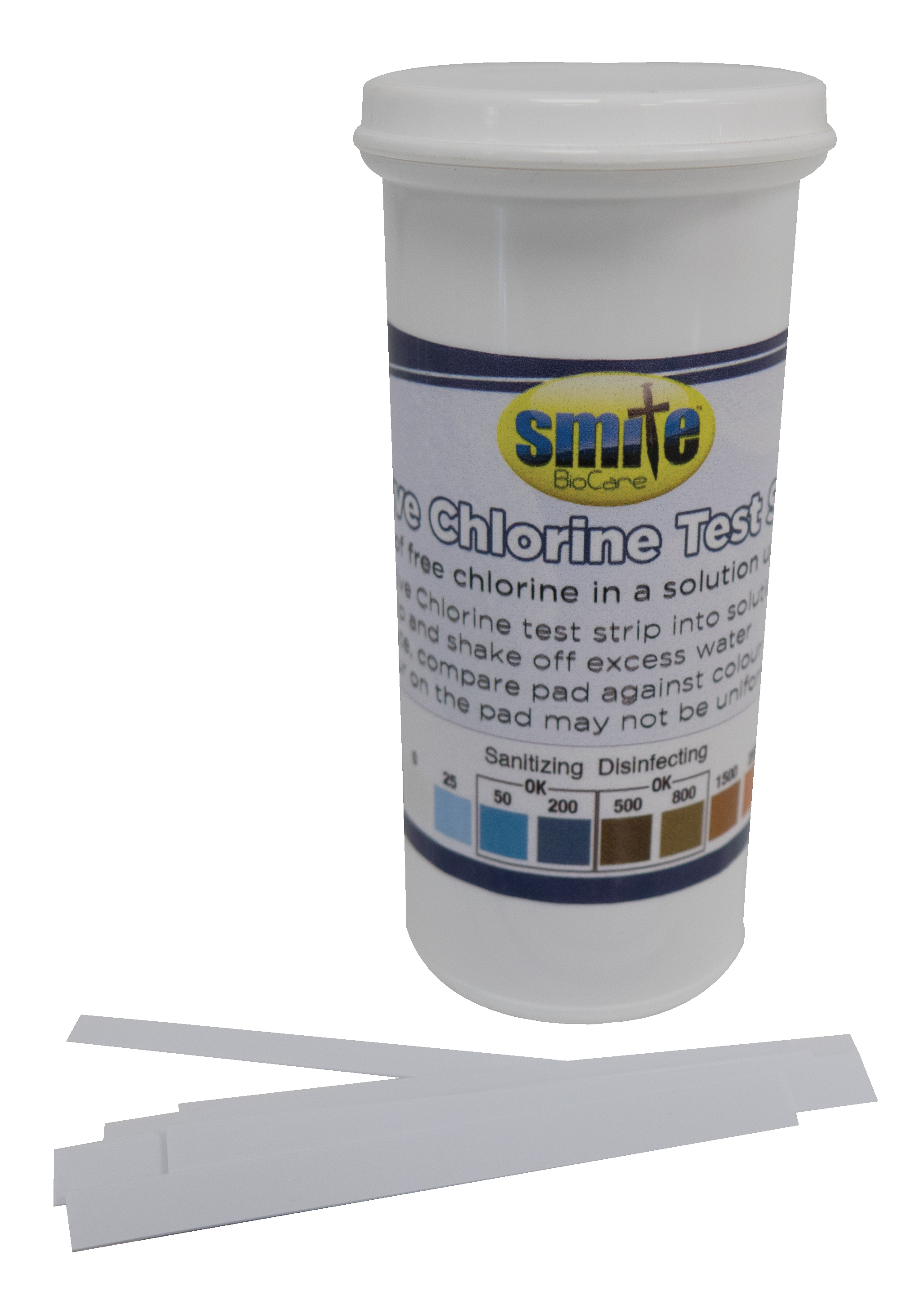 Smite Biocare, Active Chlorine Test Strips, 2000ppm - Vial of 100