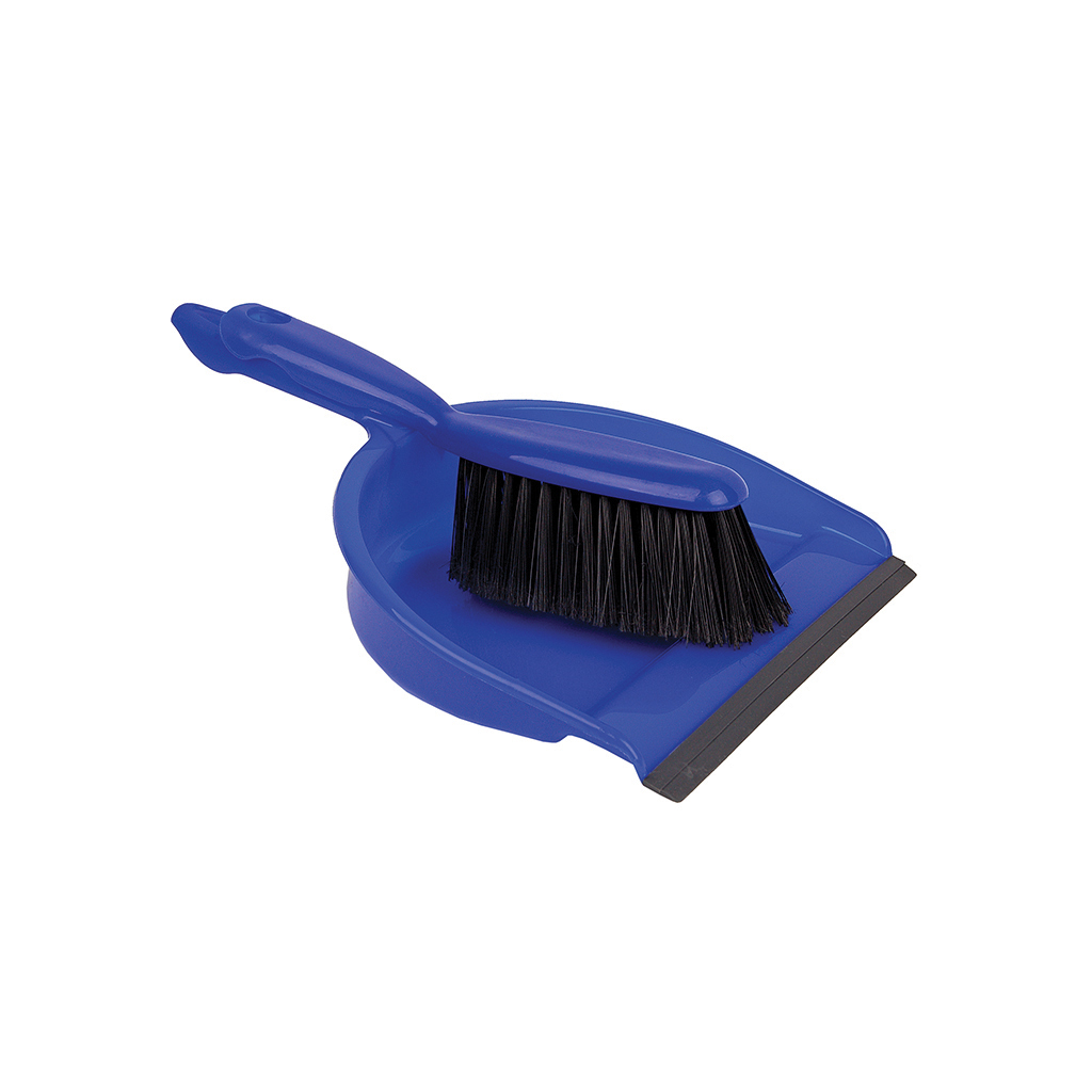Plastic Dust Pan and Brush, Soft - Blue
